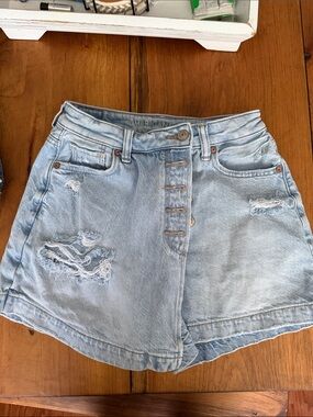 American Eagle Outfitters Light Blue Distressed Denim Skirt